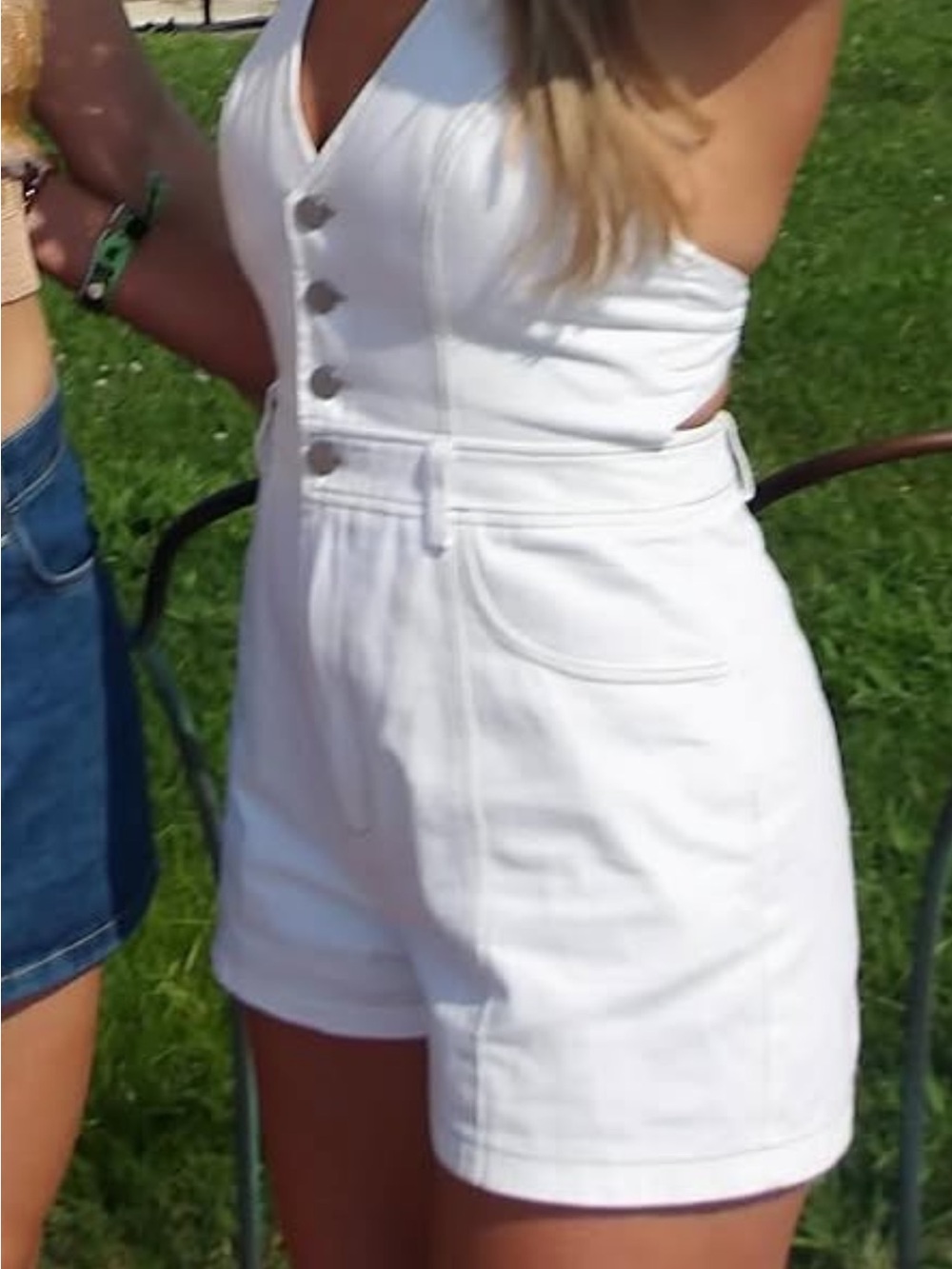 White Button-Front Sleeveless Romper